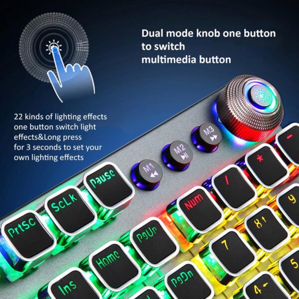 Aula jogo teclado mecânico retro quadrado brilhante keycaps backlit usb 104 com fio anti-ghosting teclado de jogos para pc laptop - Image 2