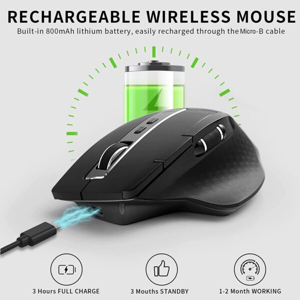 Rapoo-Mouse Recarregável Sem Fio, Multi-Modo, Bluetooth, Ergonômico, Suporta até 4 Dispositivos, Tablet de Computador, Laptop, 3200DPI - Image 5